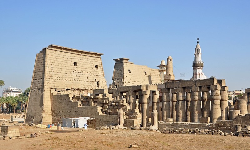 Columns of the Temple of Seti I at Abydos with relief carvings